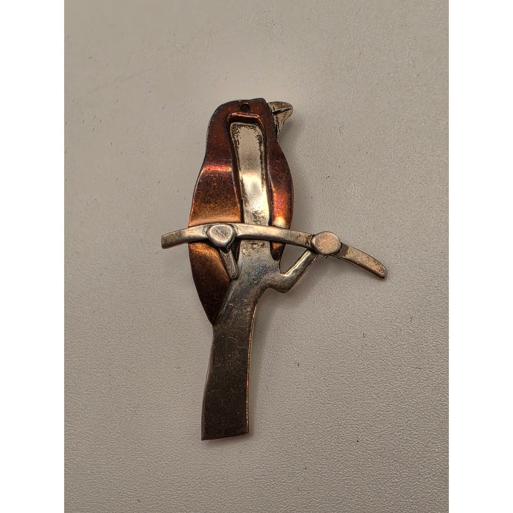 Anne Harvey Mexico Mixed Metal Bird on Branch Vintage Brooch Silver Copper 2in